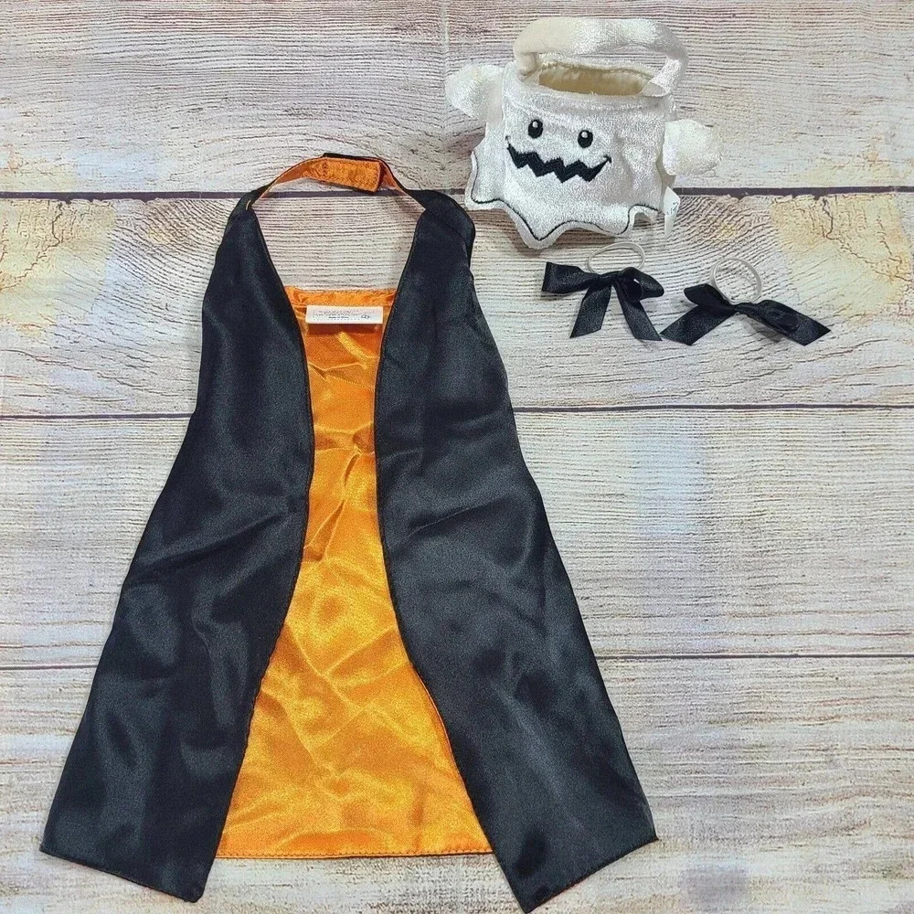 Build A Bear BABW Halloween Ghost Cape And Treat Bag Black Orange White NO BOWS - Picture 2 of 3
